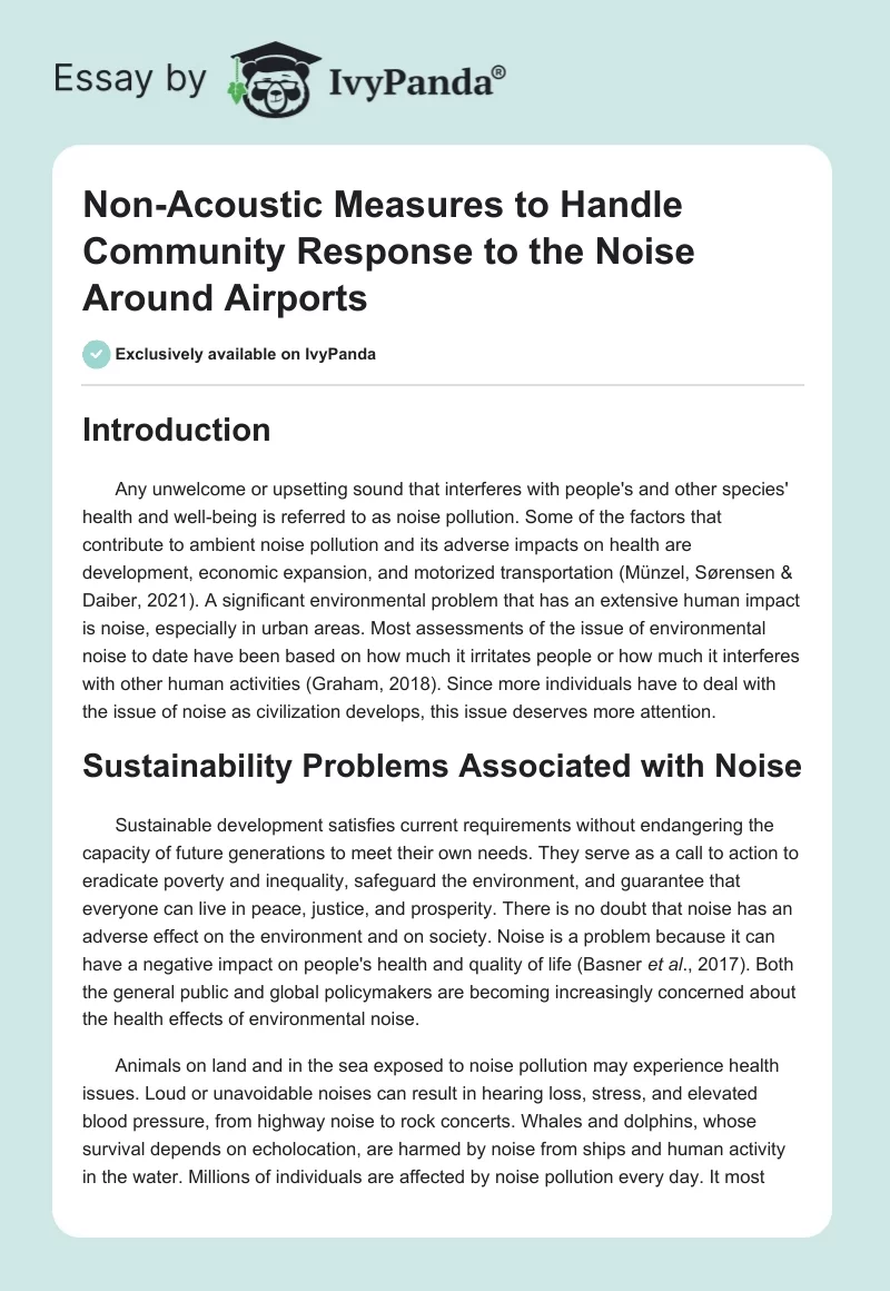 Non-Acoustic Measures to Handle Community Response to the Noise Around Airports. Page 1