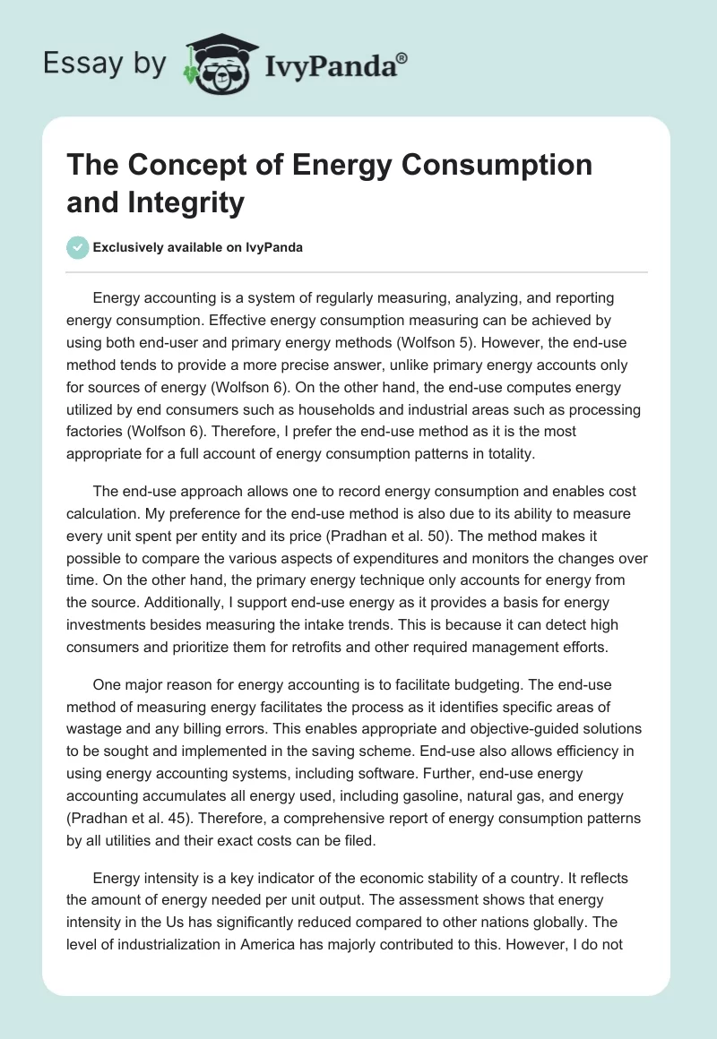 The Concept of Energy Consumption and Integrity. Page 1