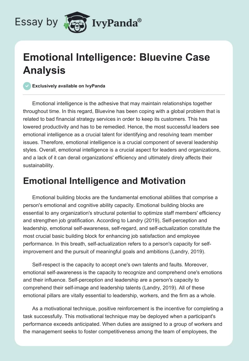 Emotional Intelligence: Bluevine Case Analysis. Page 1
