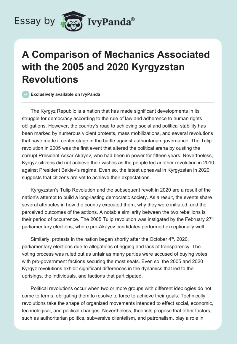 A Comparison of Mechanics Associated with the 2005 and 2020 Kyrgyzstan Revolutions. Page 1
