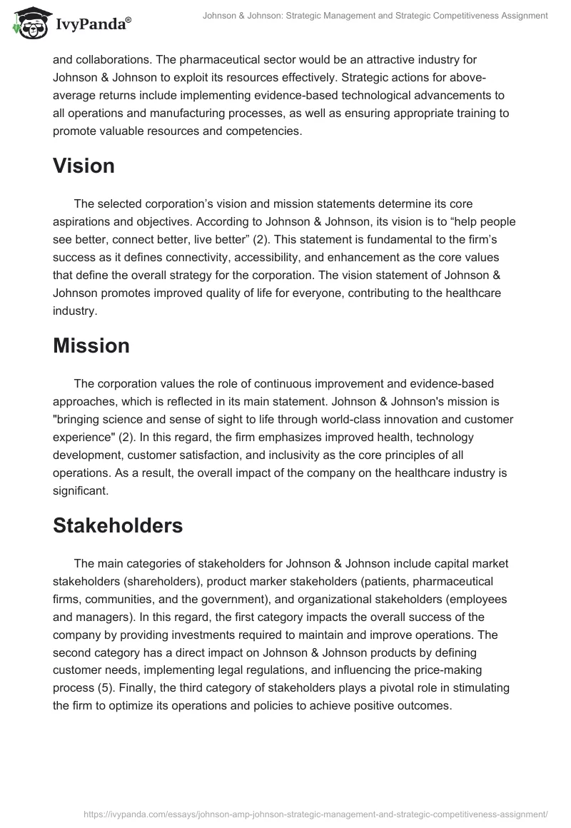 Johnson & Johnson: Strategic Management and Strategic Competitiveness Assignment. Page 3