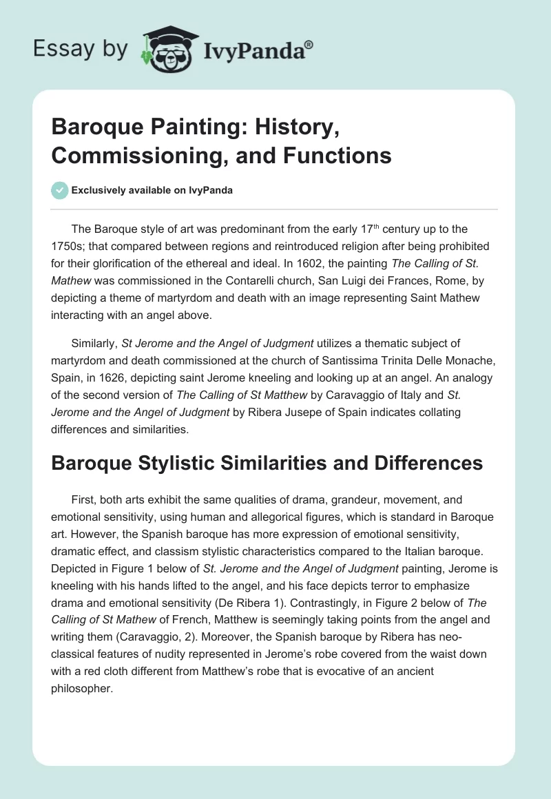 Baroque Painting: History, Commissioning, and Functions. Page 1