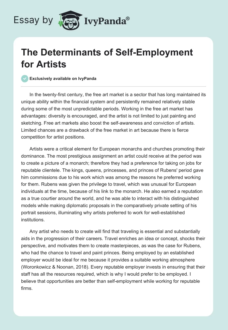 The Determinants of Self-Employment for Artists. Page 1