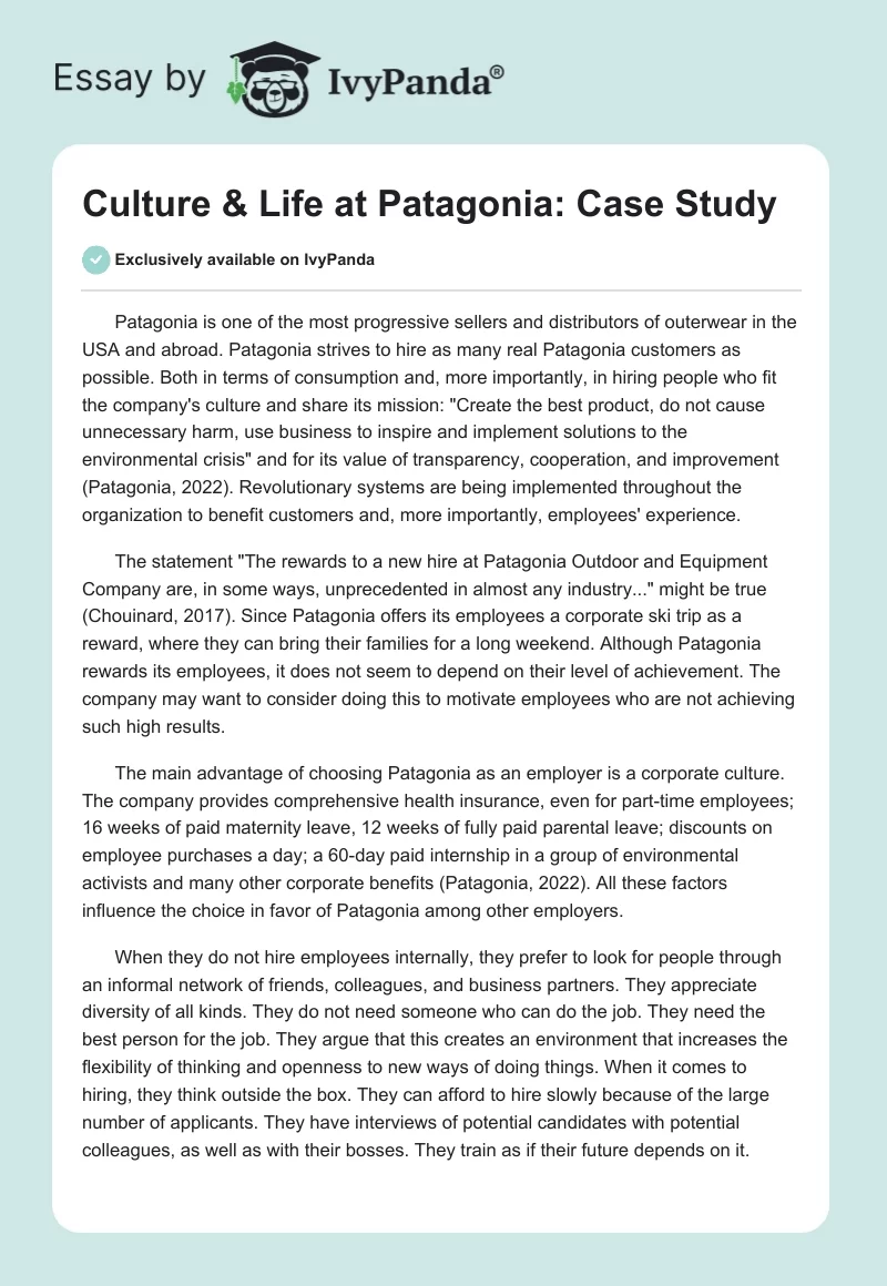 Culture & Life at Patagonia: Case Study. Page 1