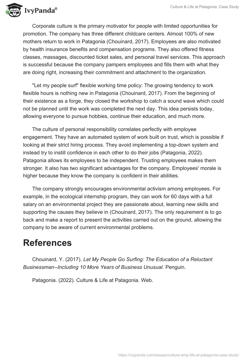 Culture & Life at Patagonia: Case Study. Page 2