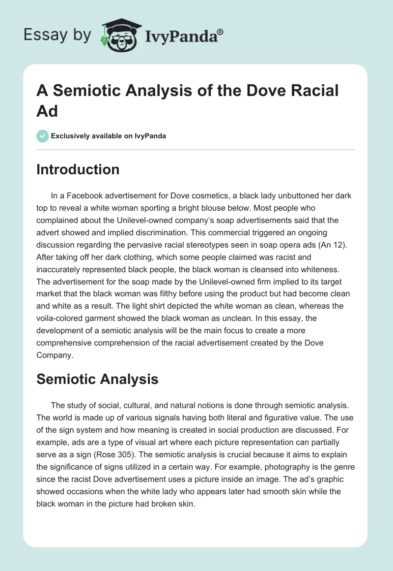 A Semiotic Analysis of the Dove Racial Ad. Page 1