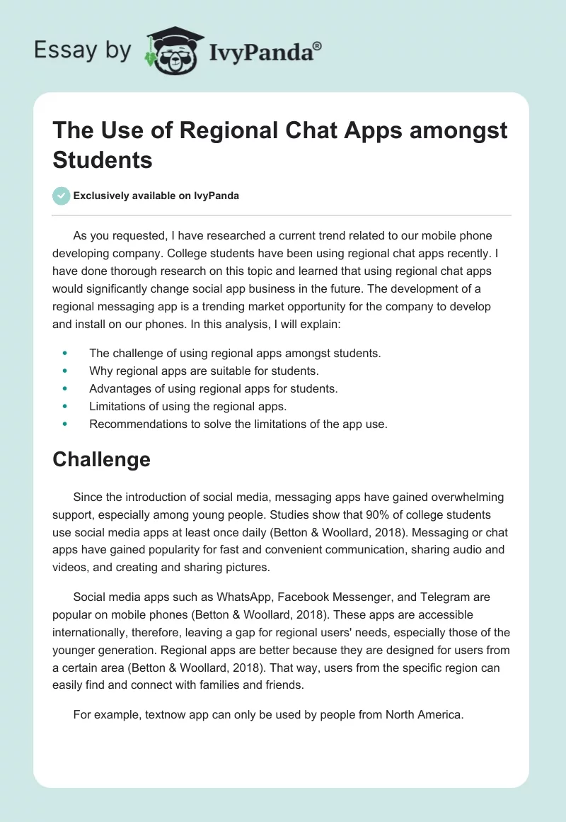 The Use of Regional Chat Apps amongst Students. Page 1