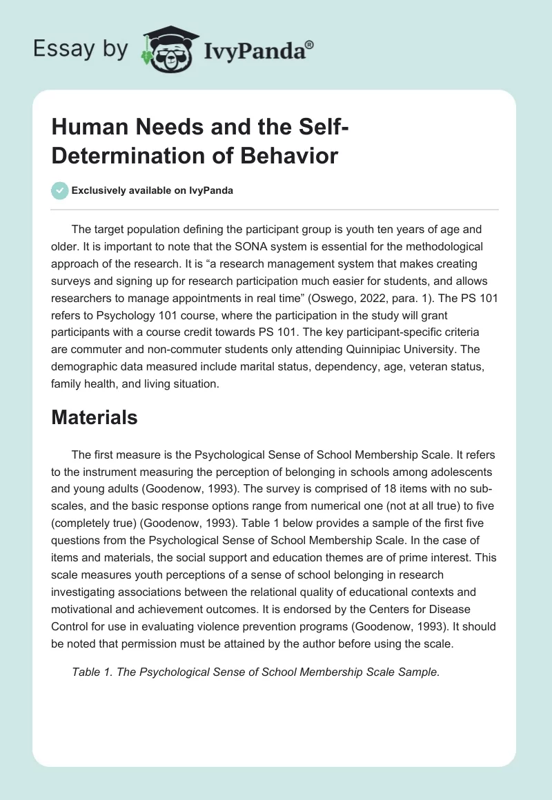 Human Needs and the Self-Determination of Behavior. Page 1