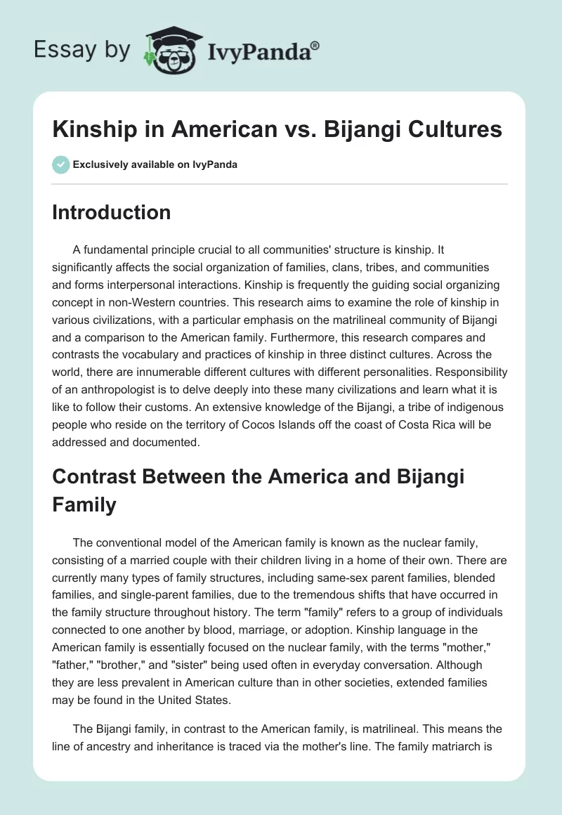 Kinship in American vs. Bijangi Cultures. Page 1