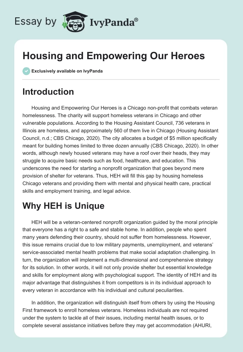 Housing and Empowering Our Heroes. Page 1