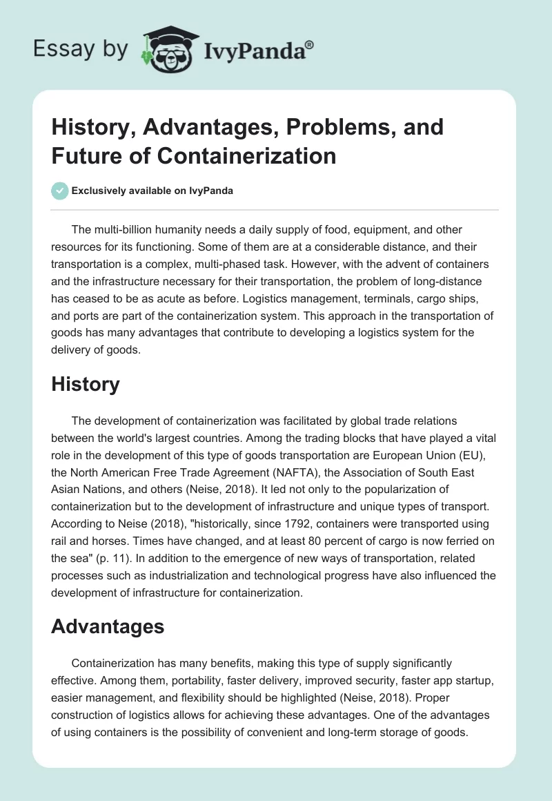 History, Advantages, Problems, and Future of Containerization. Page 1