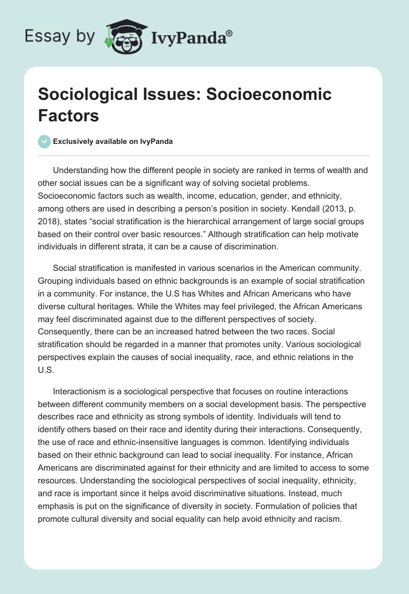 Sociological Issues: Socioeconomic Factors. Page 1