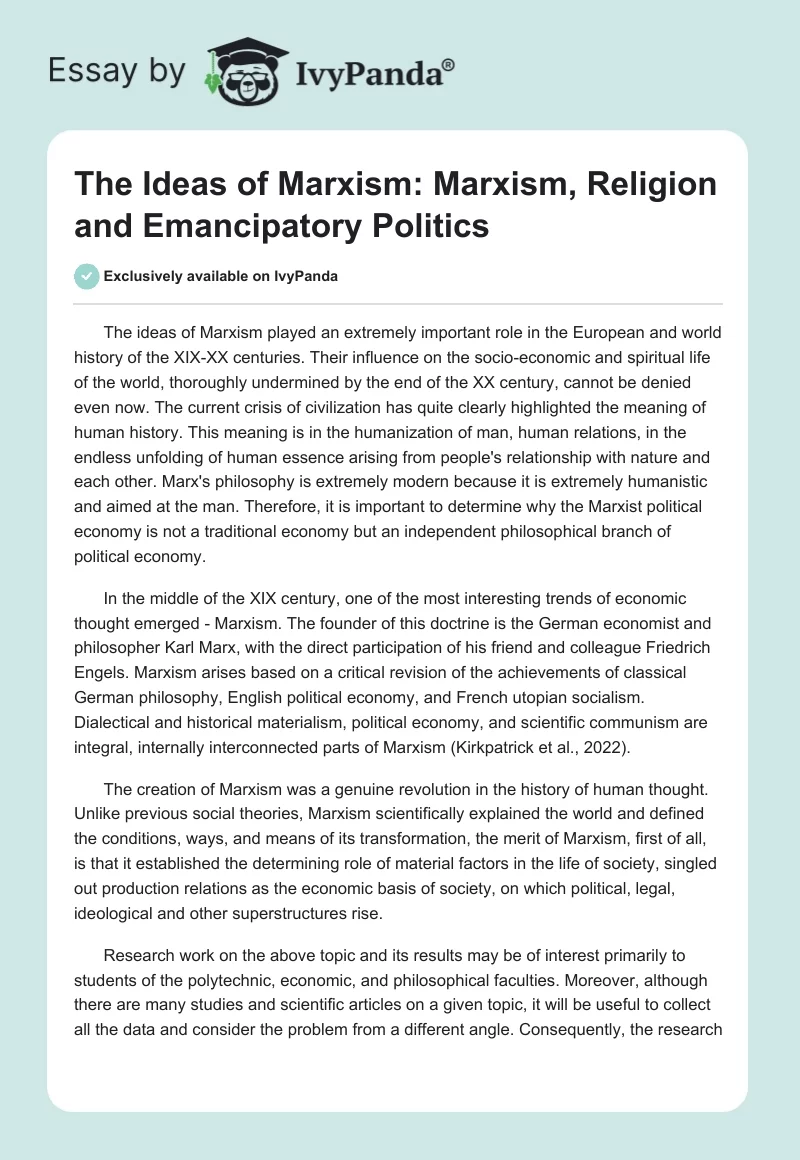 The Ideas of Marxism: Marxism, Religion and Emancipatory Politics. Page 1