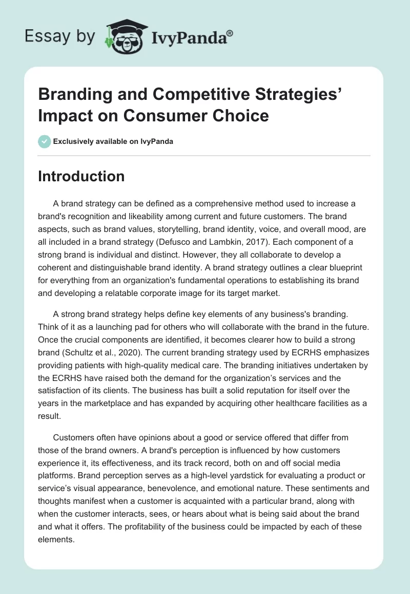 Branding and Competitive Strategies’ Impact on Consumer Choice. Page 1