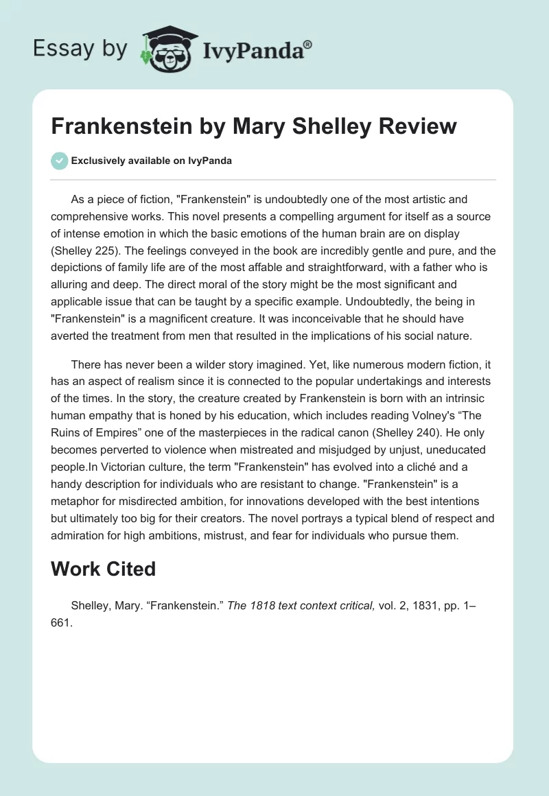 "Frankenstein" by Mary Shelley Review. Page 1