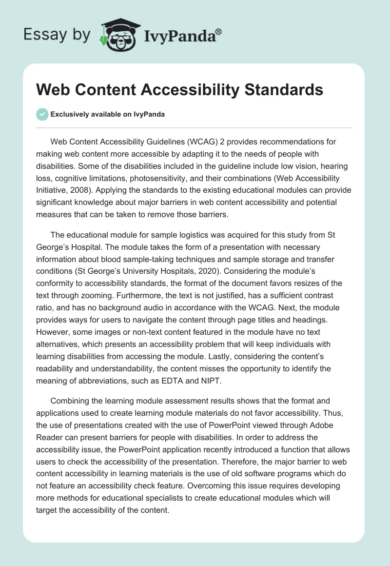Web Content Accessibility Standards. Page 1