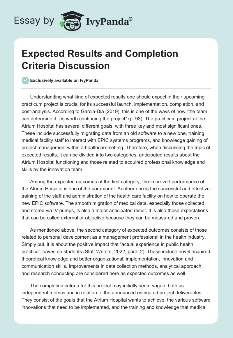 Expected Results and Completion Criteria Discussion. Page 1