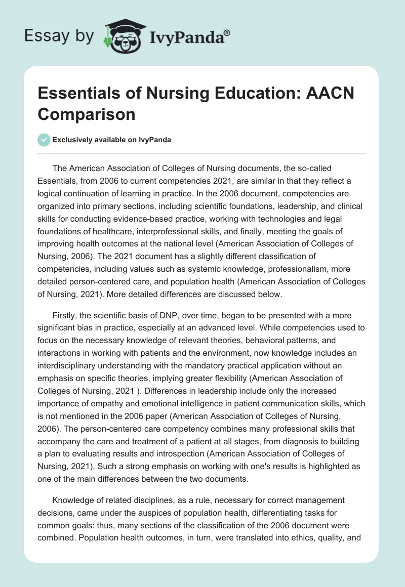 Essentials of Nursing Education: AACN Comparison. Page 1