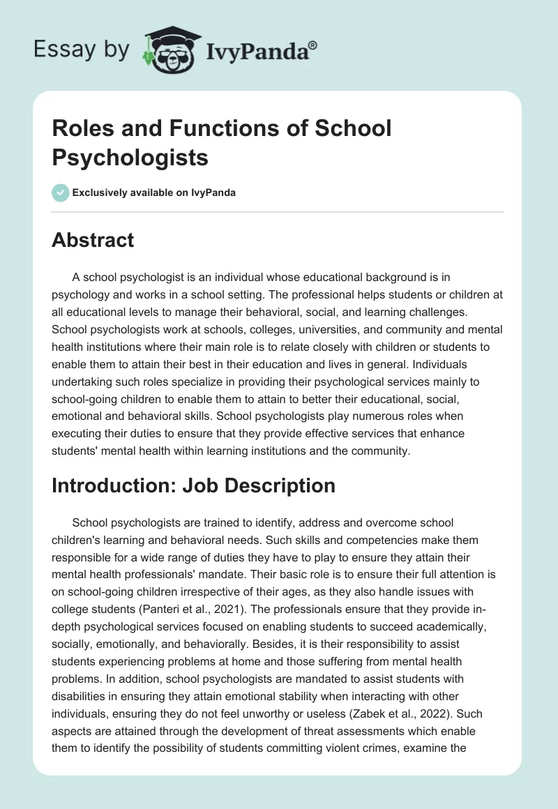 Roles and Functions of School Psychologists. Page 1