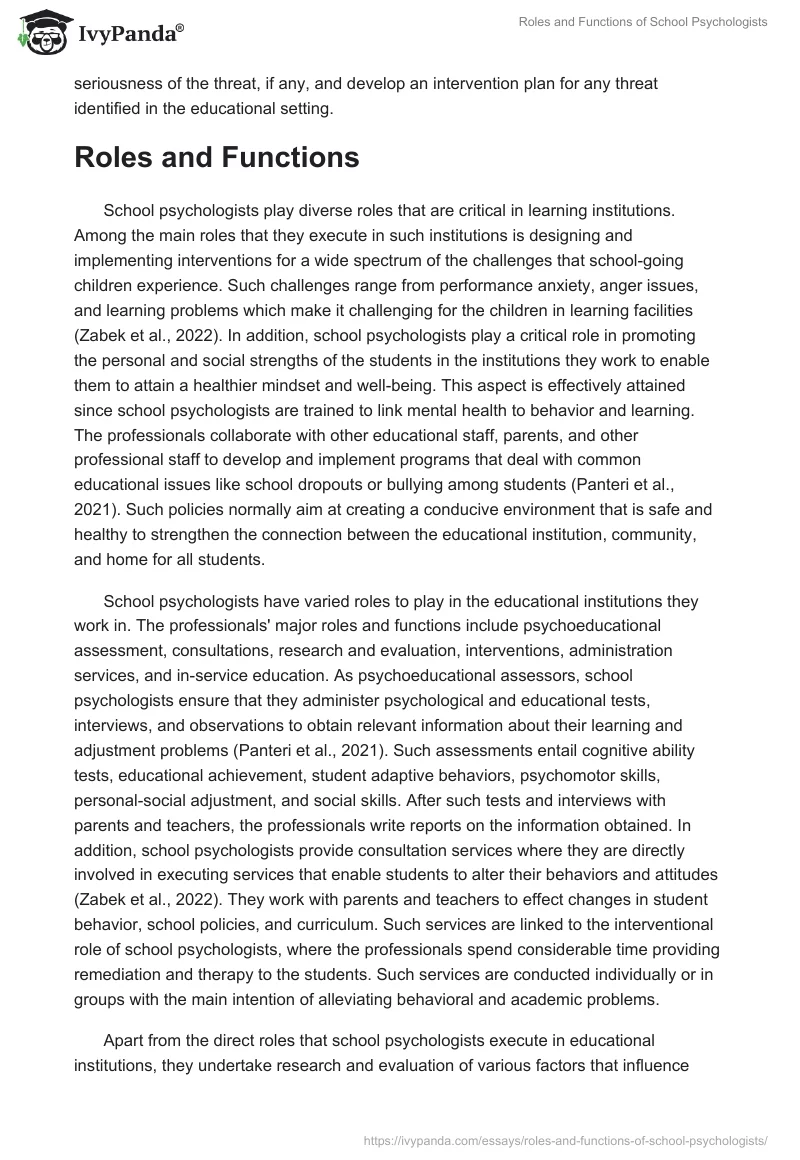 Roles and Functions of School Psychologists. Page 2