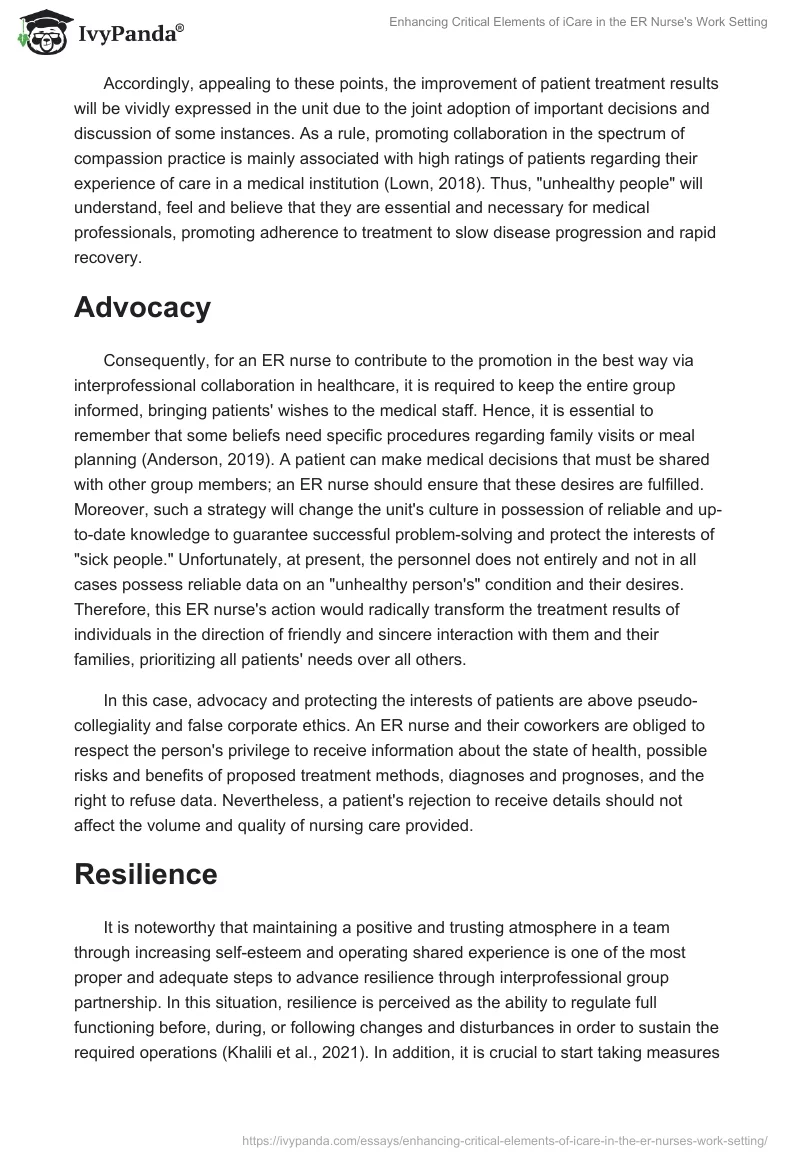 Enhancing Critical Elements of iCare in the ER Nurse's Work Setting. Page 2