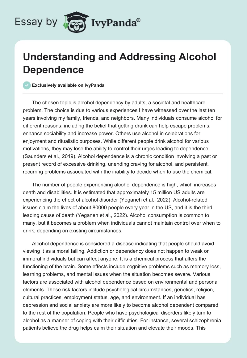 Understanding and Addressing Alcohol Dependence. Page 1