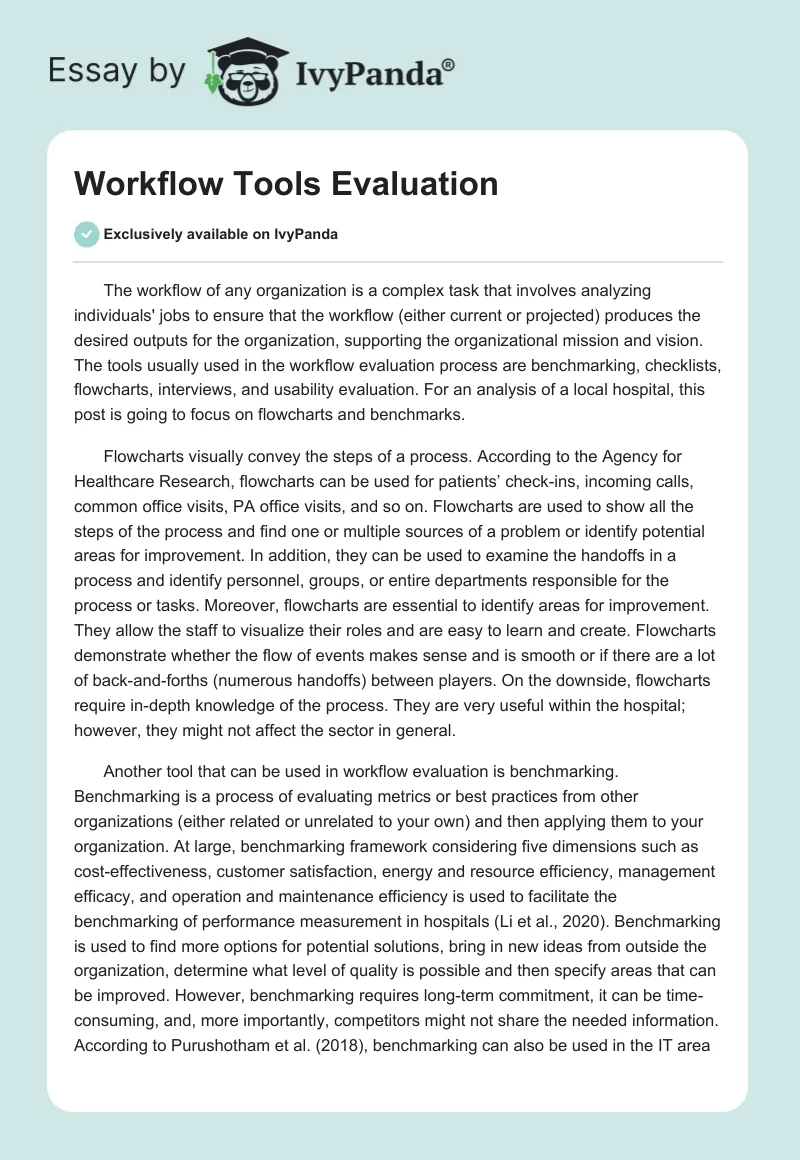 Workflow Tools Evaluation. Page 1