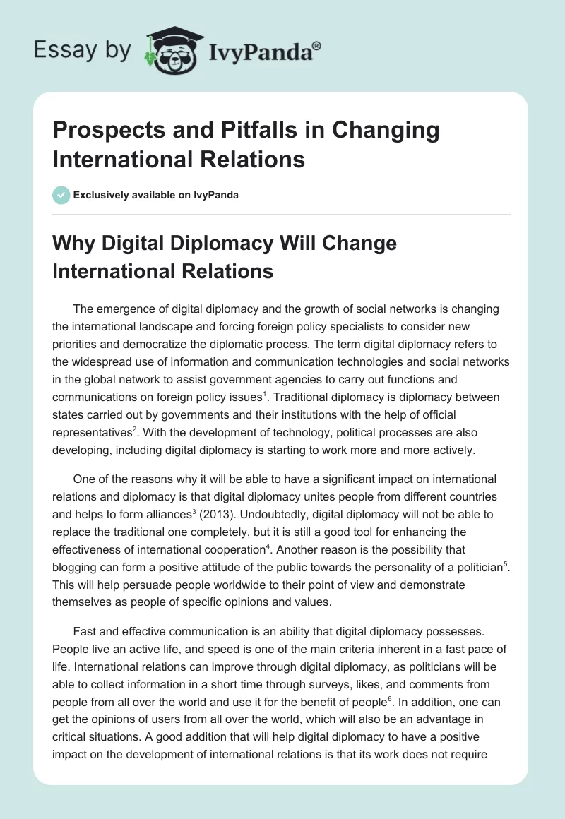 Prospects and Pitfalls in Changing International Relations. Page 1