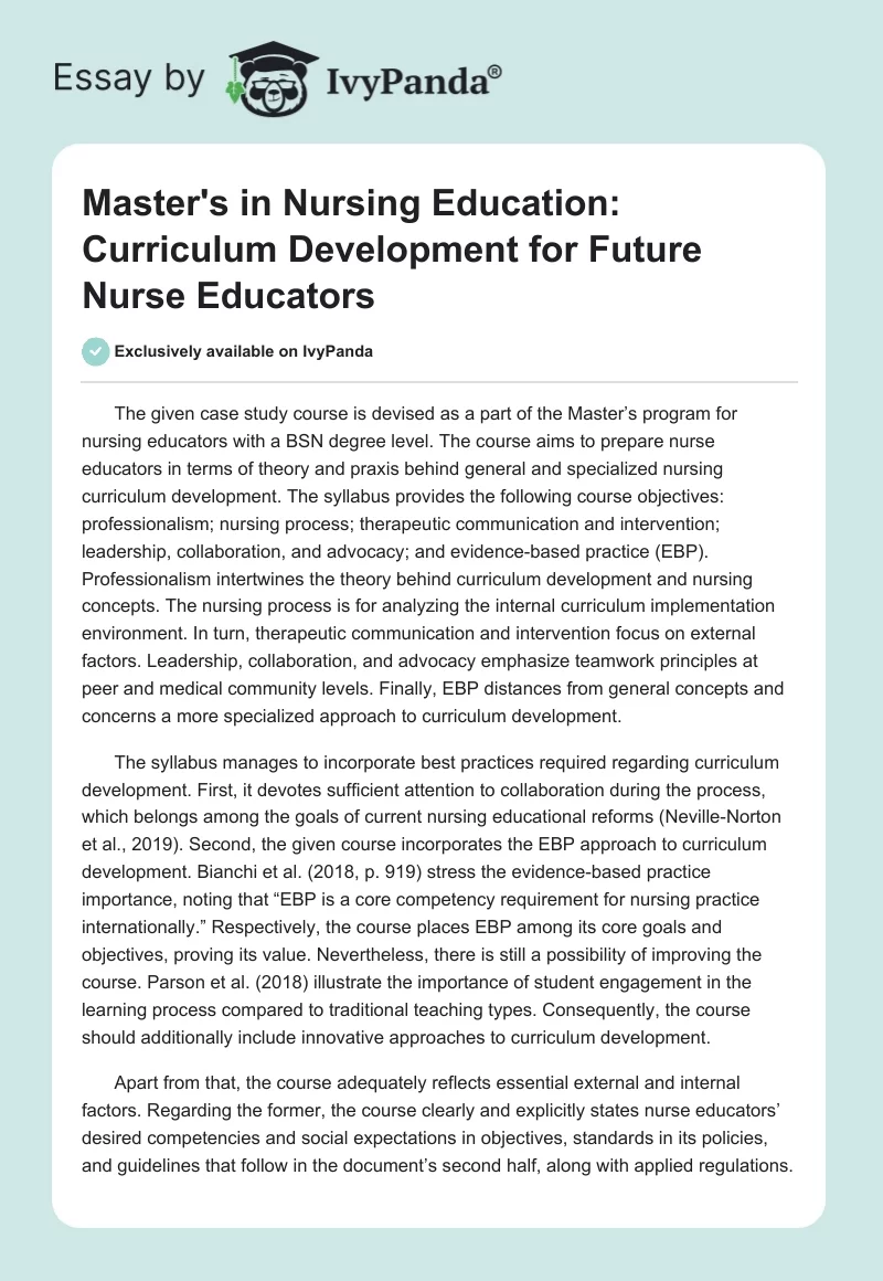 Master's in Nursing Education: Curriculum Development for Future Nurse Educators. Page 1