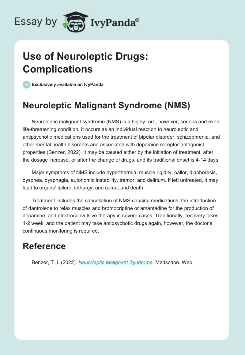 Use of Neuroleptic Drugs: Complications. Page 1