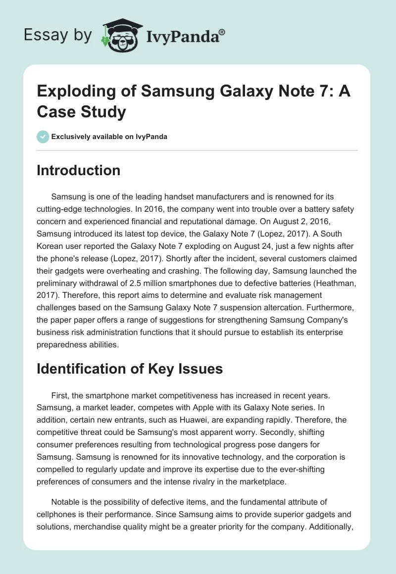 Exploding of Samsung Galaxy Note 7: A Case Study. Page 1