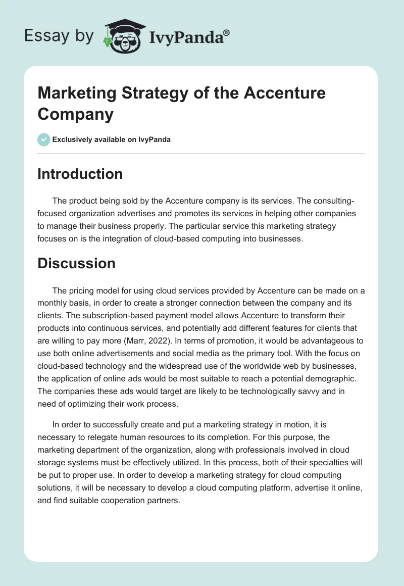 Marketing Strategy of the Accenture Company. Page 1