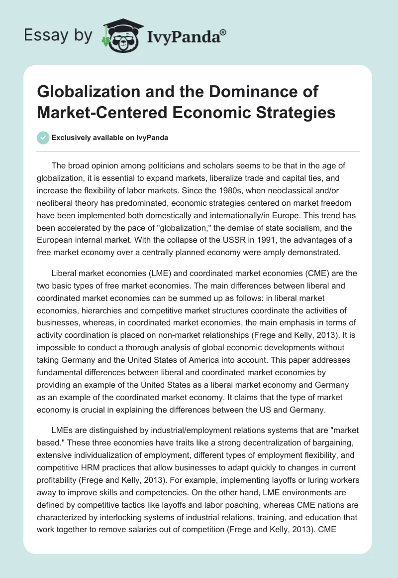 Globalization and the Dominance of Market-Centered Economic Strategies. Page 1