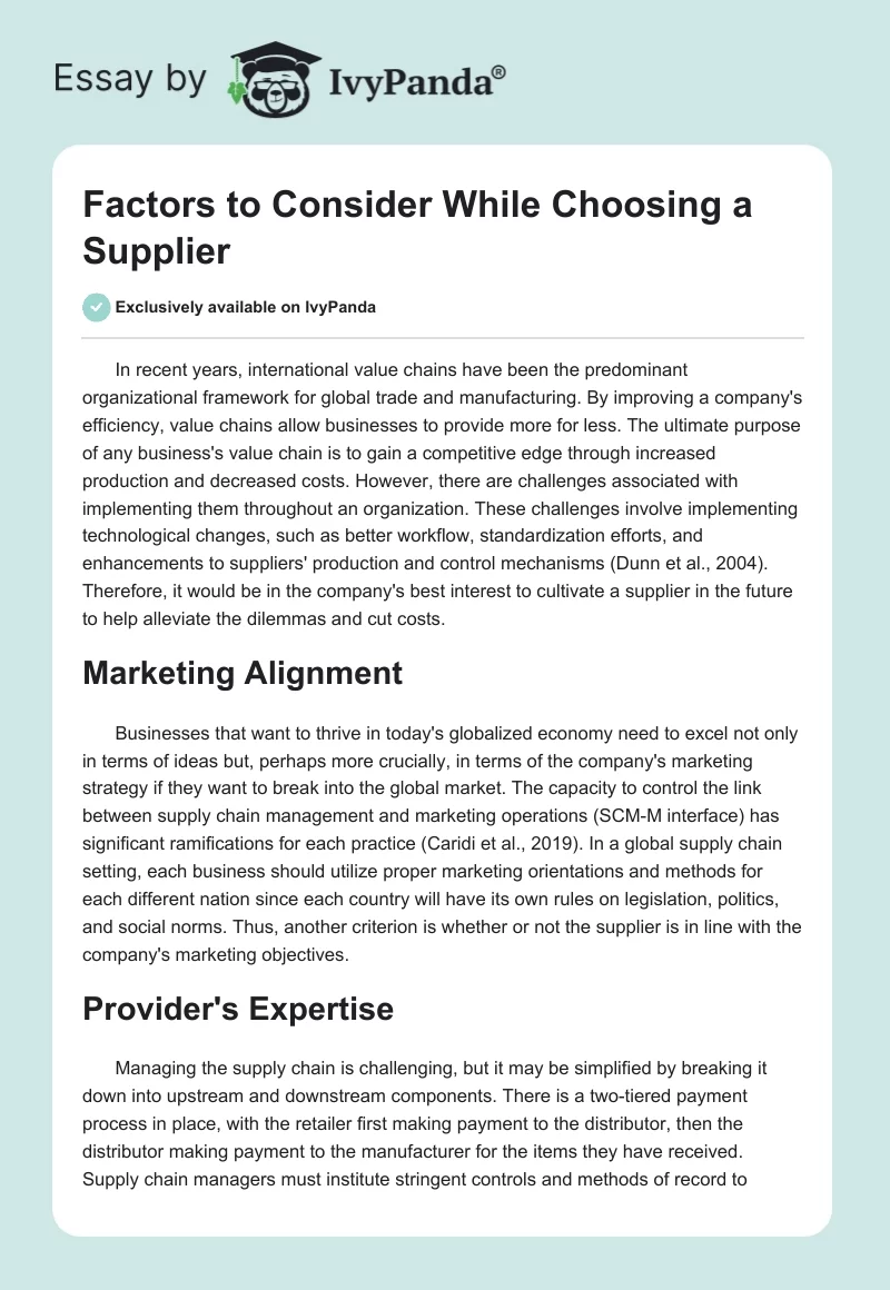 Factors to Consider While Choosing a Supplier. Page 1