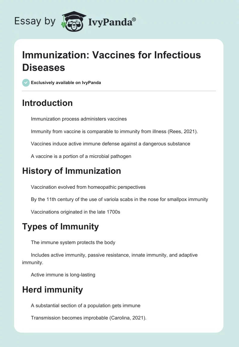 Immunization: Vaccines for Infectious Diseases. Page 1