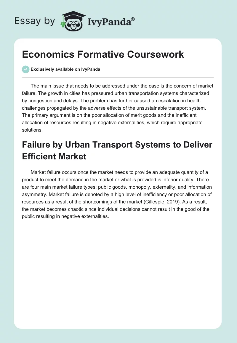 Economics Formative Coursework. Page 1