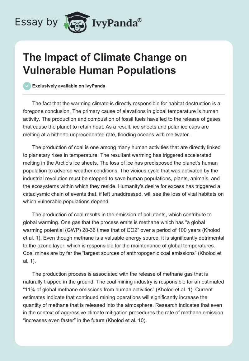 The Impact of Climate Change on Vulnerable Human Populations. Page 1