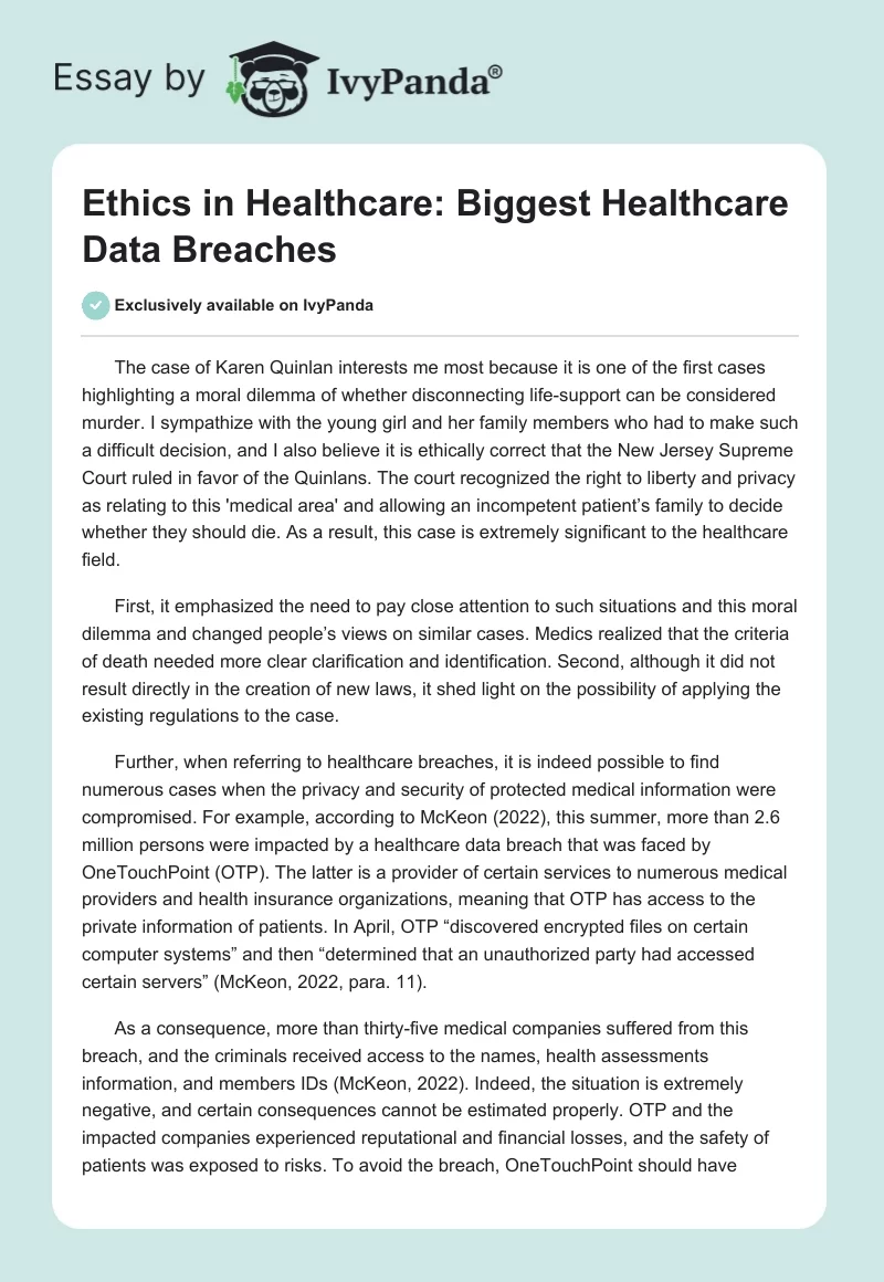 Ethics in Healthcare: Biggest Healthcare Data Breaches. Page 1