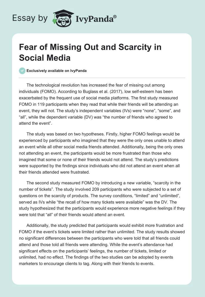 Fear of Missing Out and Scarcity in Social Media. Page 1