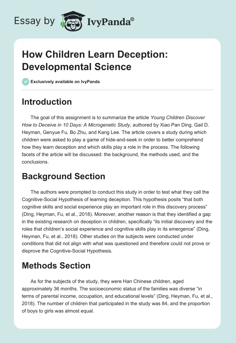 How Children Learn Deception: Developmental Science. Page 1