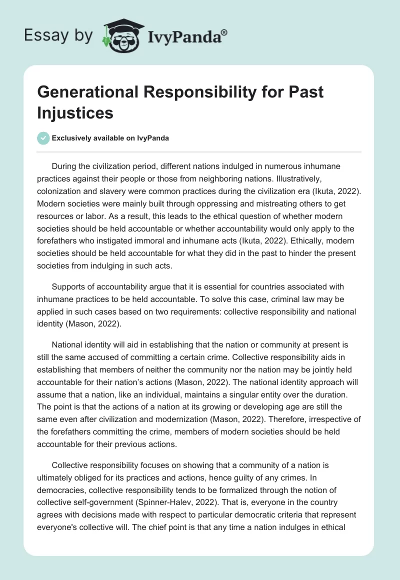 Generational Responsibility for Past Injustices. Page 1
