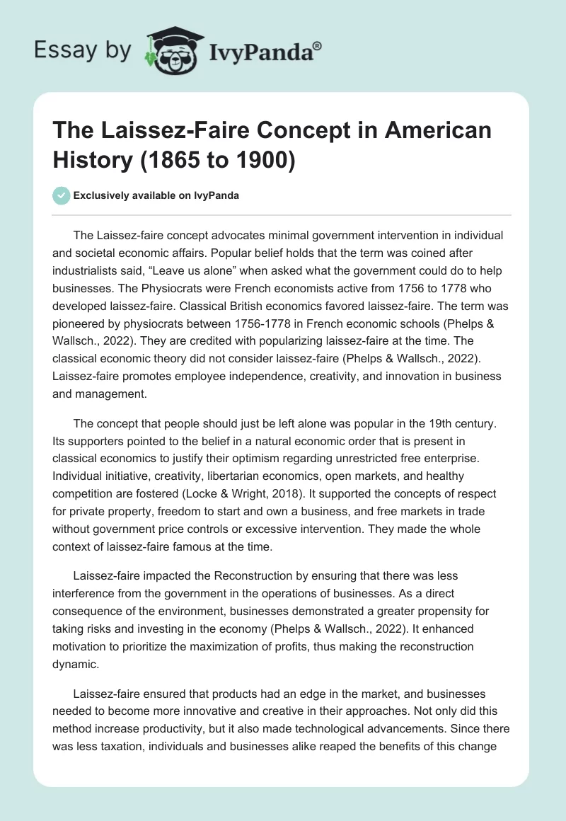 The Laissez-Faire Concept in American History (1865 to 1900). Page 1