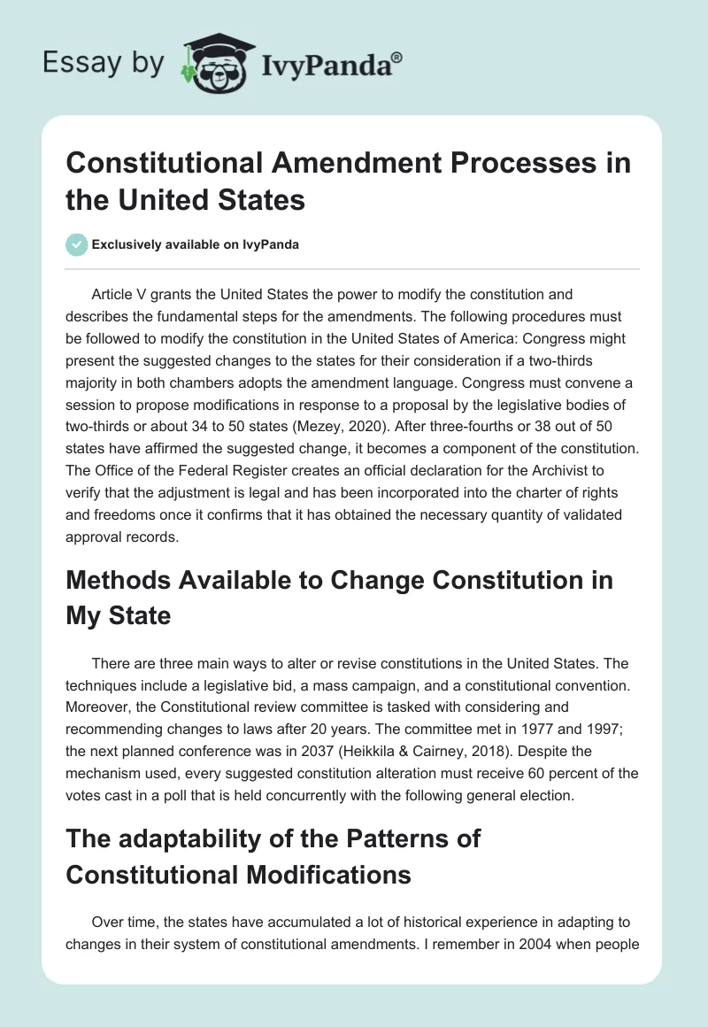 Constitutional Amendment Processes in the United States. Page 1