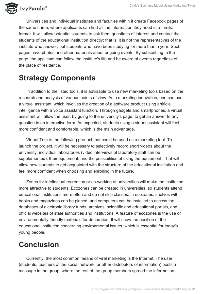 CityU's Business Model Using Marketing Twist. Page 2