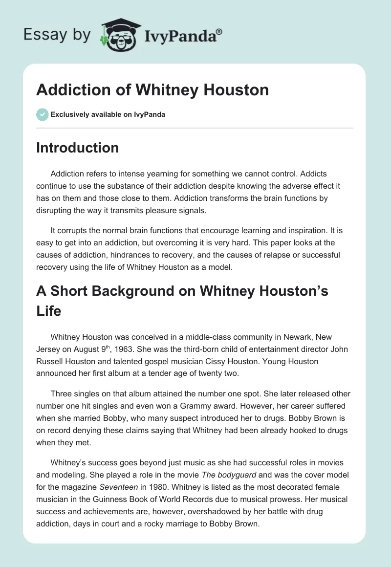 Addiction of Whitney Houston. Page 1