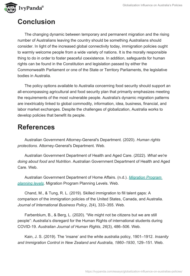 Globalization Influence on Australia’s Policies. Page 4