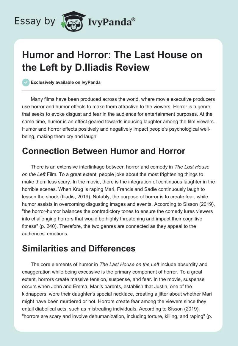 Humor and Horror: The Last House on the Left by D.Iliadis Review. Page 1