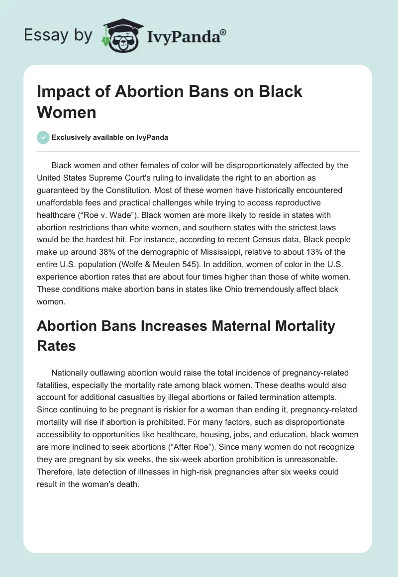 Impact of Abortion Bans on Black Women. Page 1