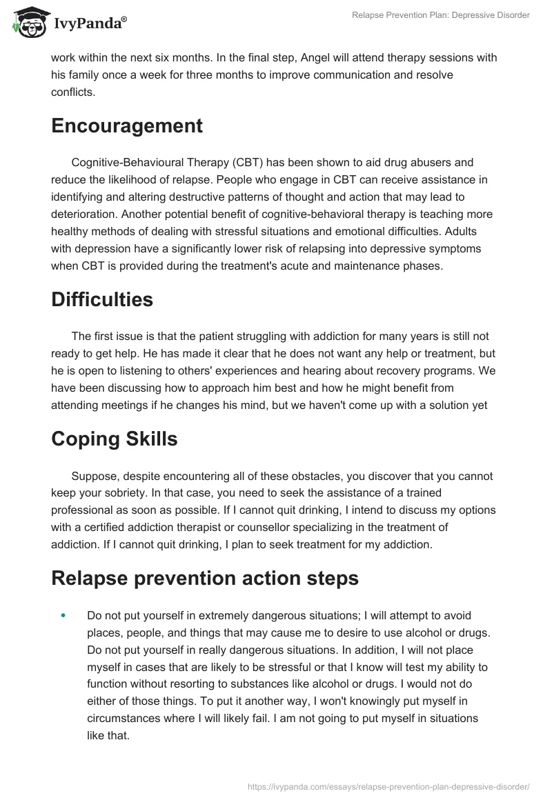Relapse Prevention Plan: Depressive Disorder. Page 2