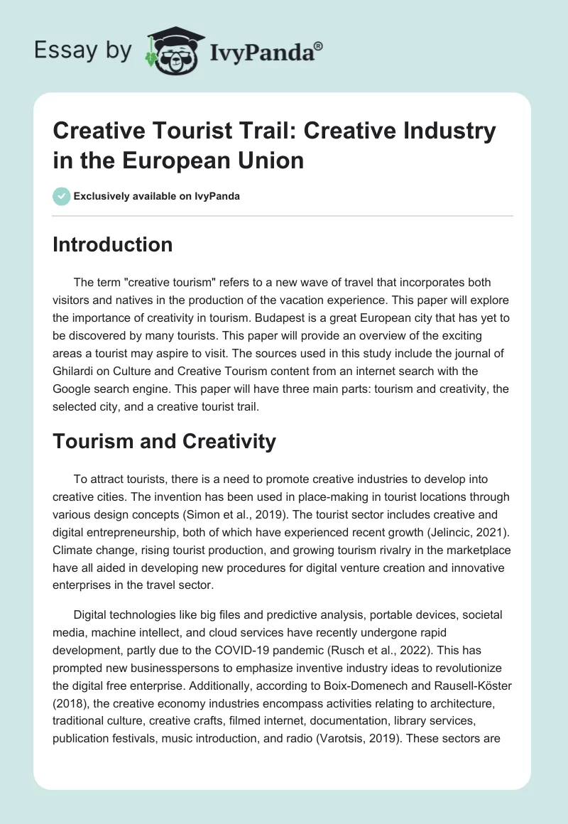 Tourism and Creativity: Creative Tourist Trail in Budapest. Page 1